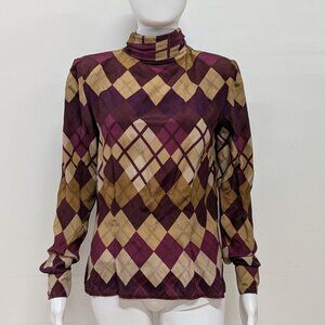 vintage Anne Klein silk blouse argyle print size 6